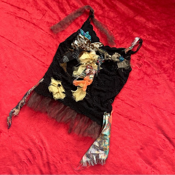 90s Avant Garde Art Beaded Black and Multicolor Lace Women's Top - Picture 7 of 9